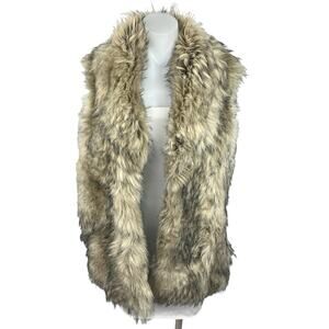 7 For All Mankind Beige Faux Fur Open Front Sleeveless Sweater Vest Jacket Coat